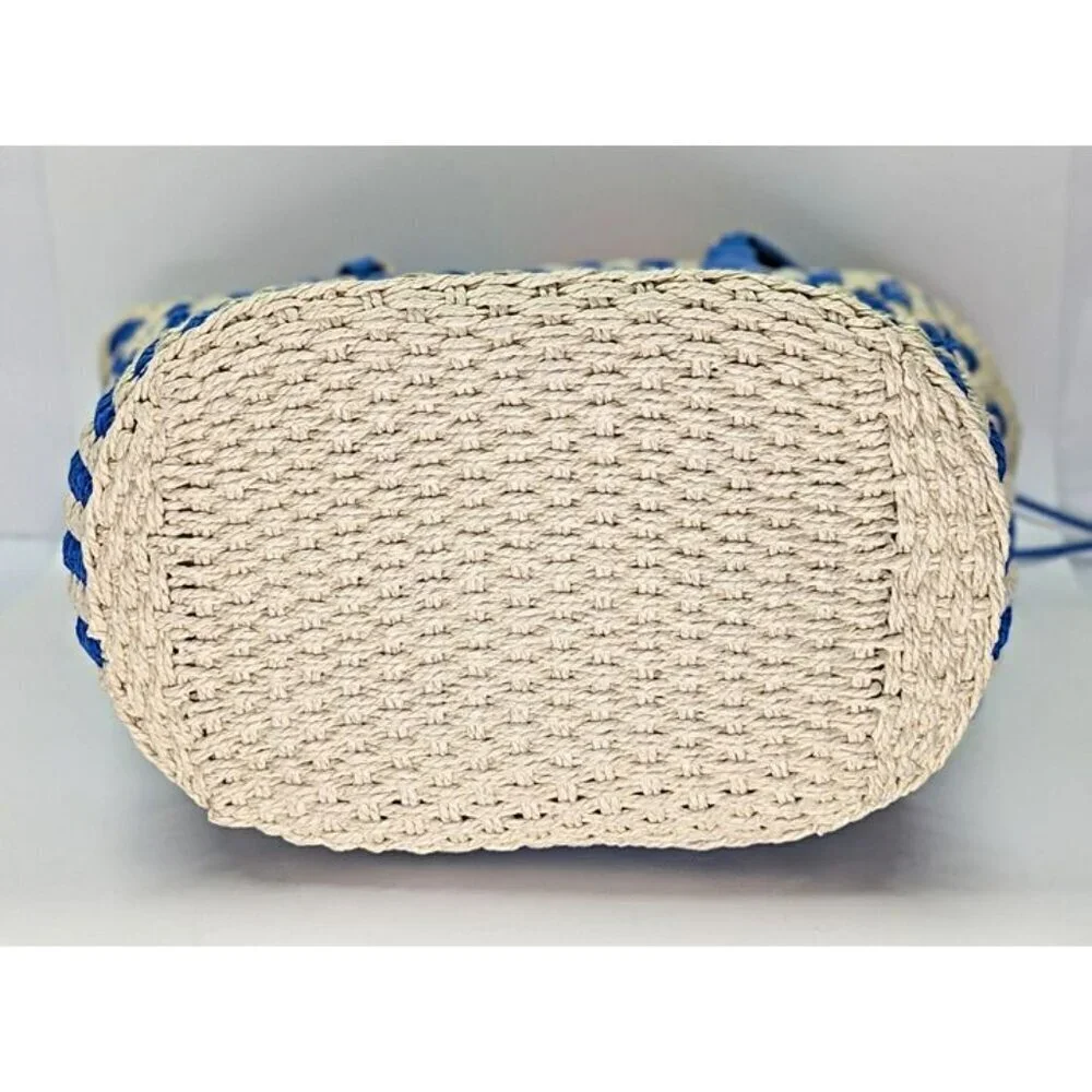 On 34th Isabellaa Women's Straw Medium Drawstring Tote Blue Stripe (MSRP $130)